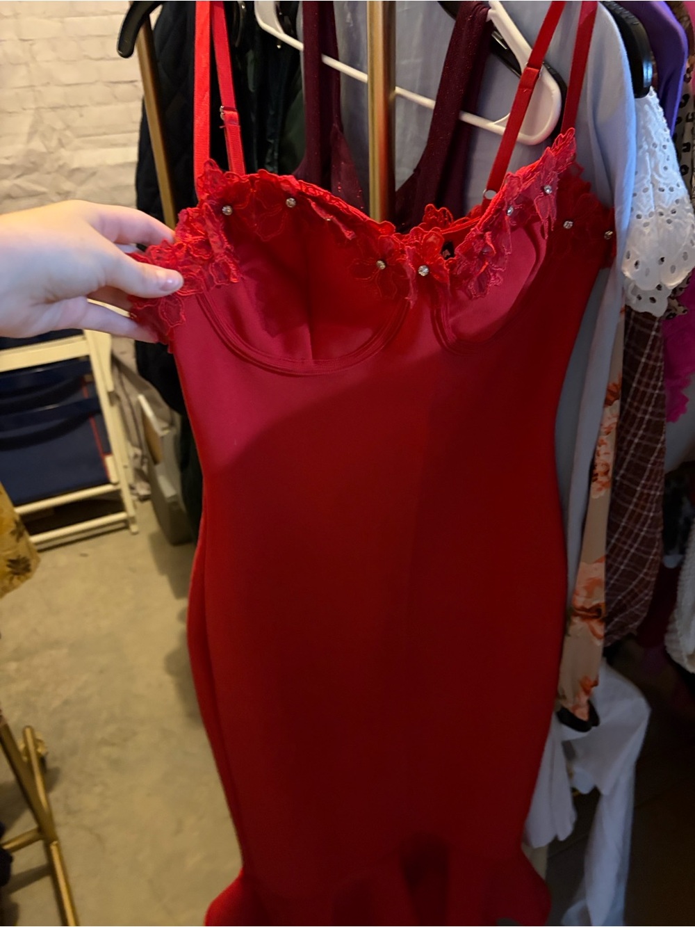 Fashion Nova Red Lace-Trim Midi Slip Dress🌹